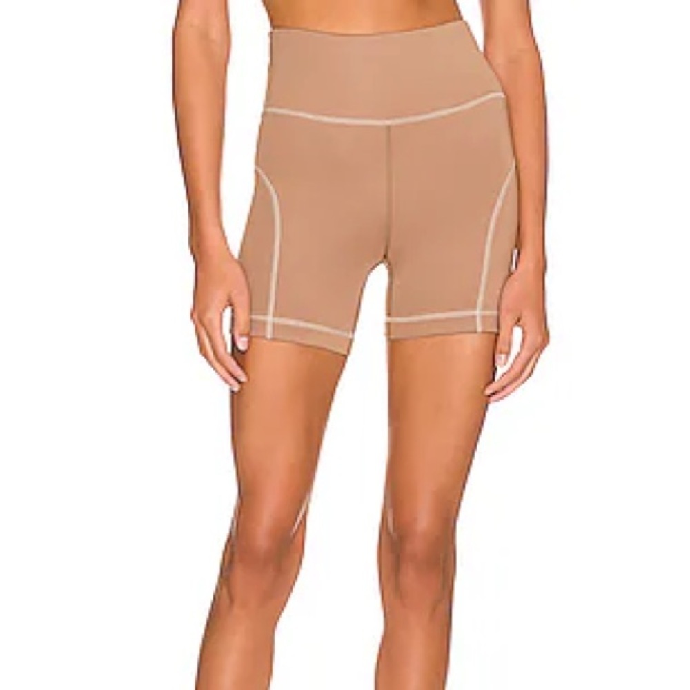 Tan Lines Del Mar Contrast Stitching Bike Shorts Latte Color